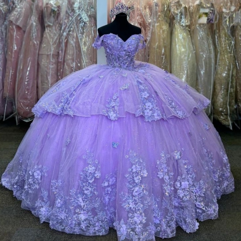Lilac Quinceanera Dresses 2025 Princess Sweet 16 Years Girl Birthday Party Dress Appliques 3D Flower Bow Corset vestidos de 15 anos