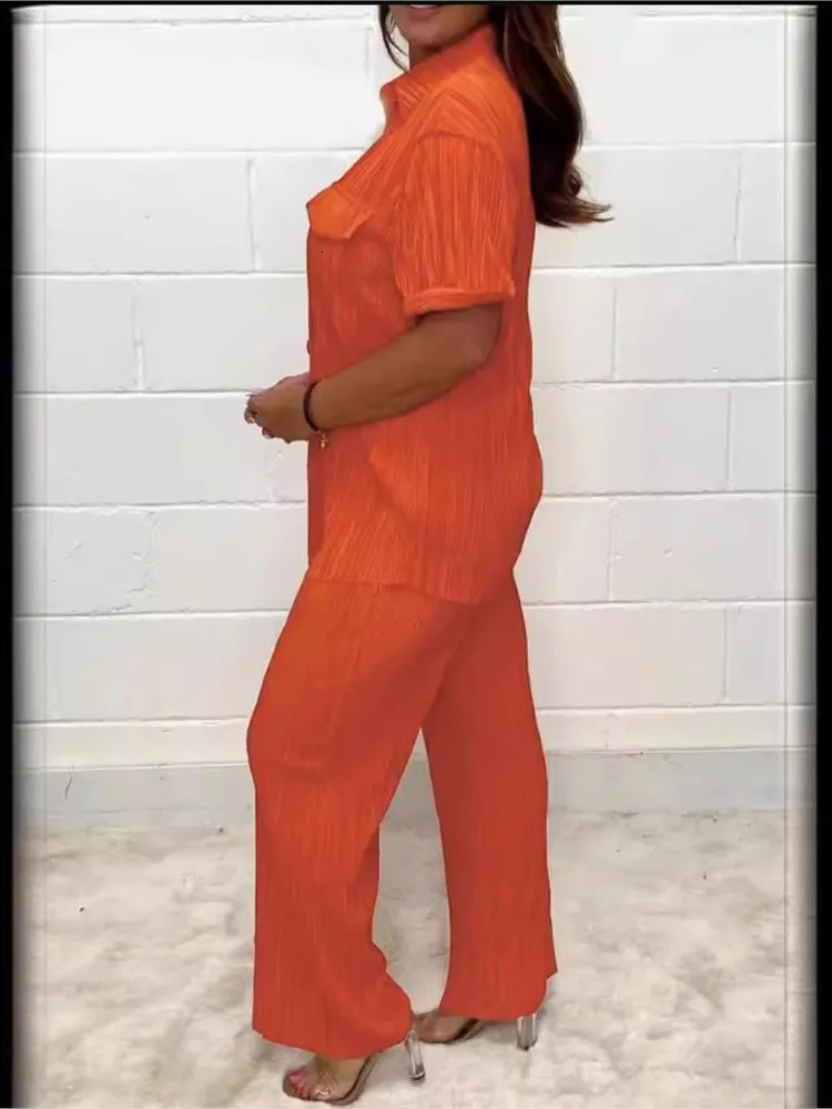 Elegant Solid Color Womens 2-piece Set Spring/Summer Long Sleeve Shirt and Pants Set Womens Casual Set 250321
