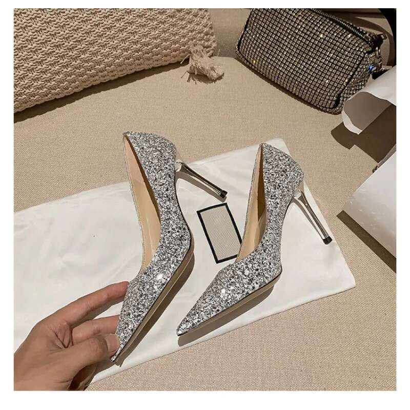 2025 Summer New Women's High Heels Shining Designer Fashion High Heels Wedding Bridal Gold Shoes Atos Mujer