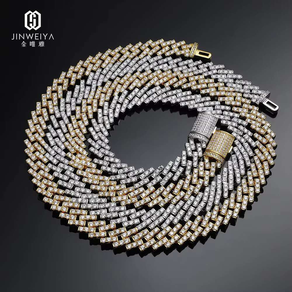 Rose Gold Plated 10mm Premium Iced Out Moissanite Necklace High Quality Hiphop Jewelry with Sterling Silver Cuban Link Chain