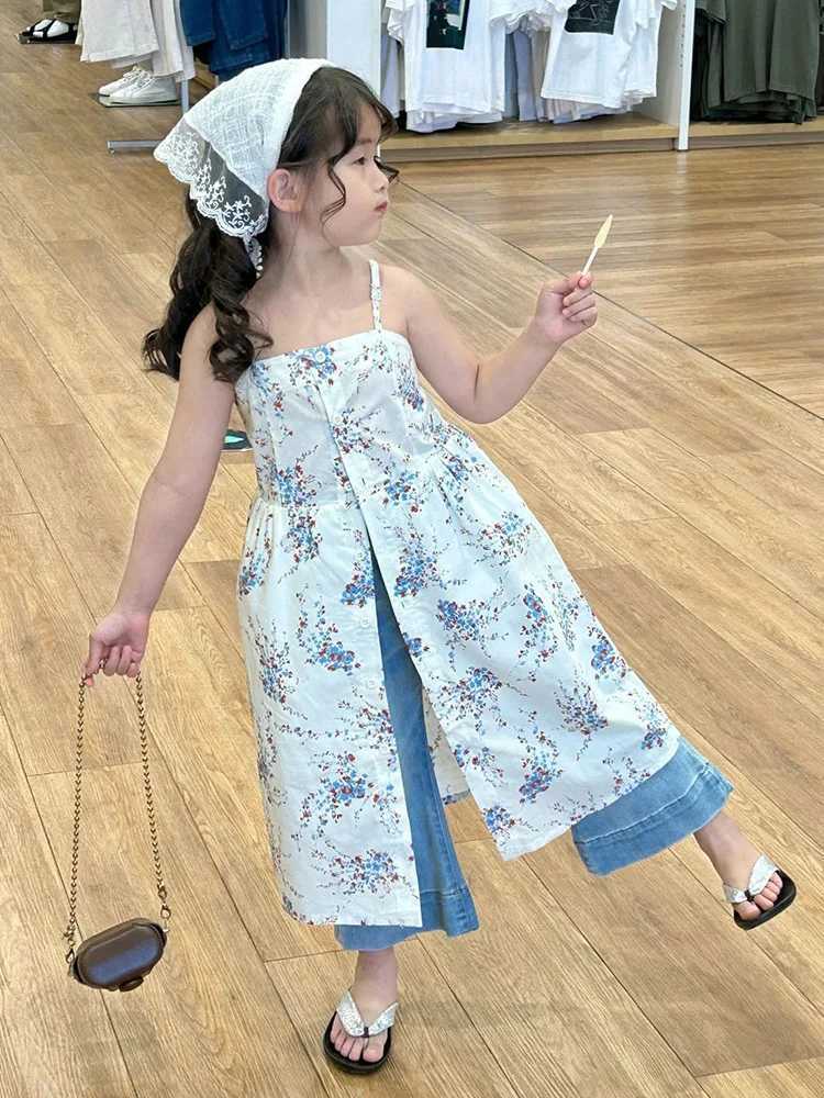 Baby girl summer dress new vacation sled beach Camisol dress childrens flower single chest seam fashionable childrens clothing W250326