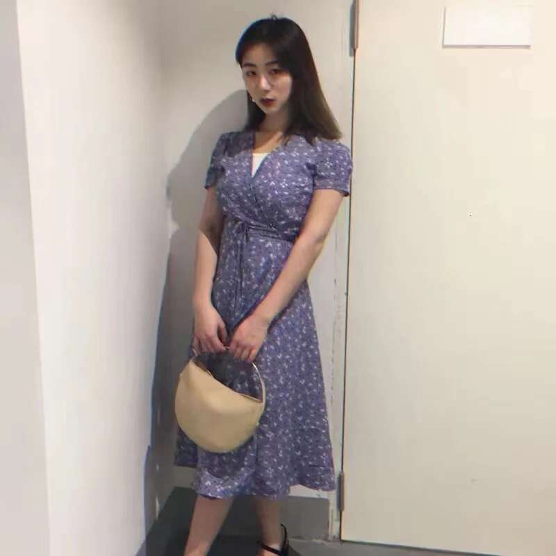 Summer Dresses ral Print Chiffon Evening Retro Long Beach Women Dress Casual Light Prom Purple Robe