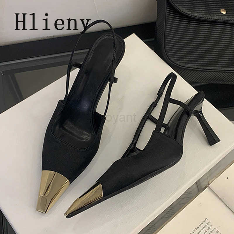 Hlieny Spring Street Sle Back Strap Pumps Wen Sexy Splicing Pointed Toe Elegant Thin Low H Me Par Dress Shoes Sandal Z250326