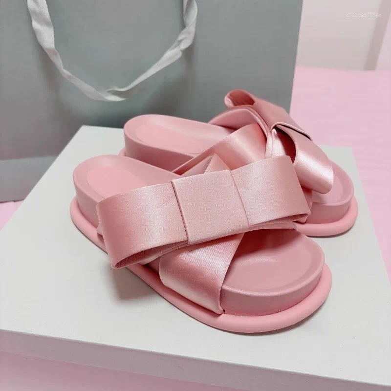 Sandals Bow Platform Women Slippers Designer Casual Flats Shoes Fashion Summer Slides Flip Flops Elegant Dress Women's
