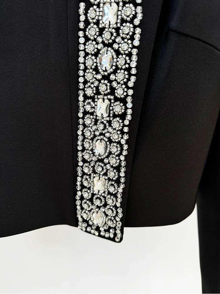 HIGH STREET Newest Fashion 2024 Designer Runway Suit Women's Beading Cropped Tops Mini Skirt Set 2pcs