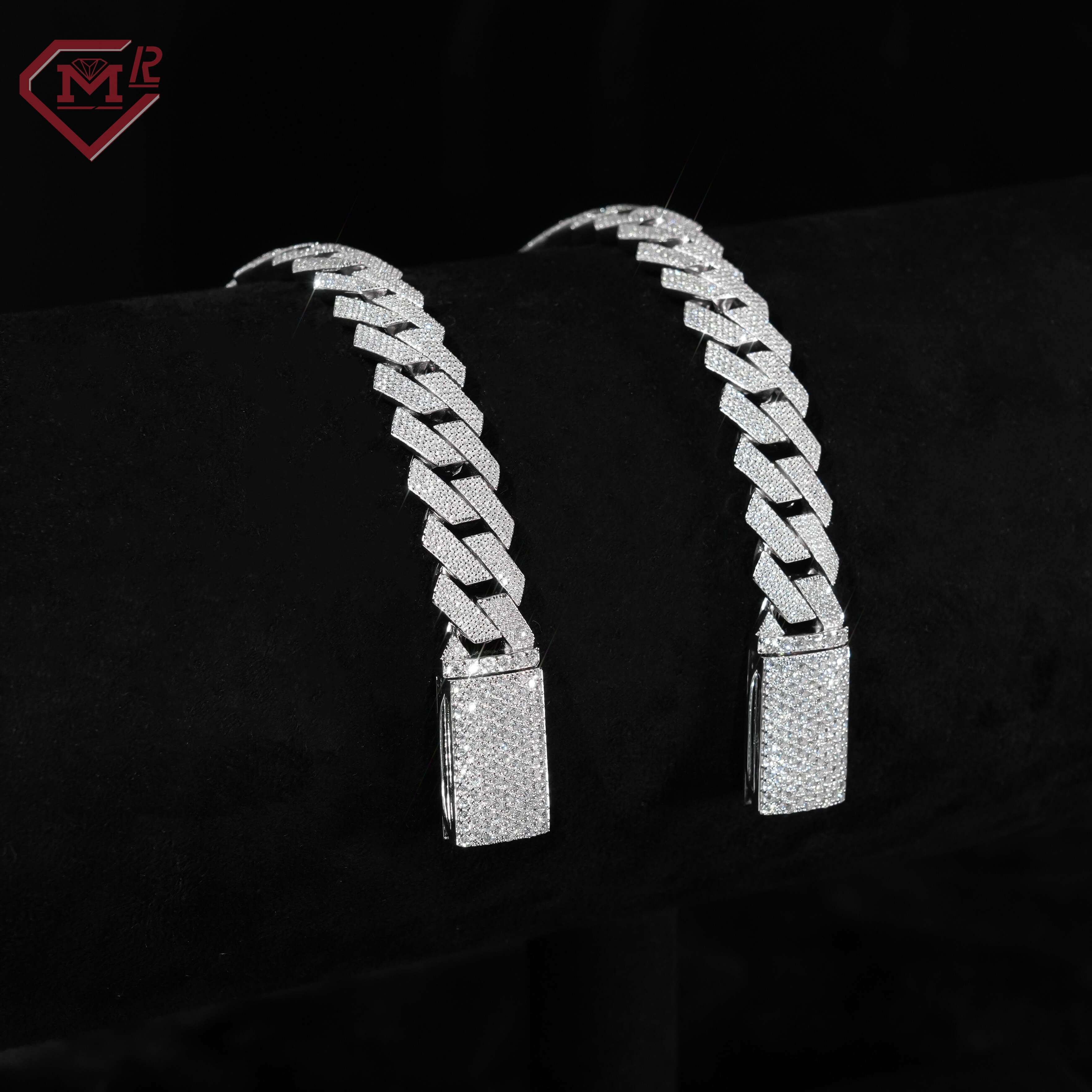 18mm 3 Rows Moissanite Cuban Chain Bracelet Customized Hiphop Silver 925 Moissanite Cuban Link Chain