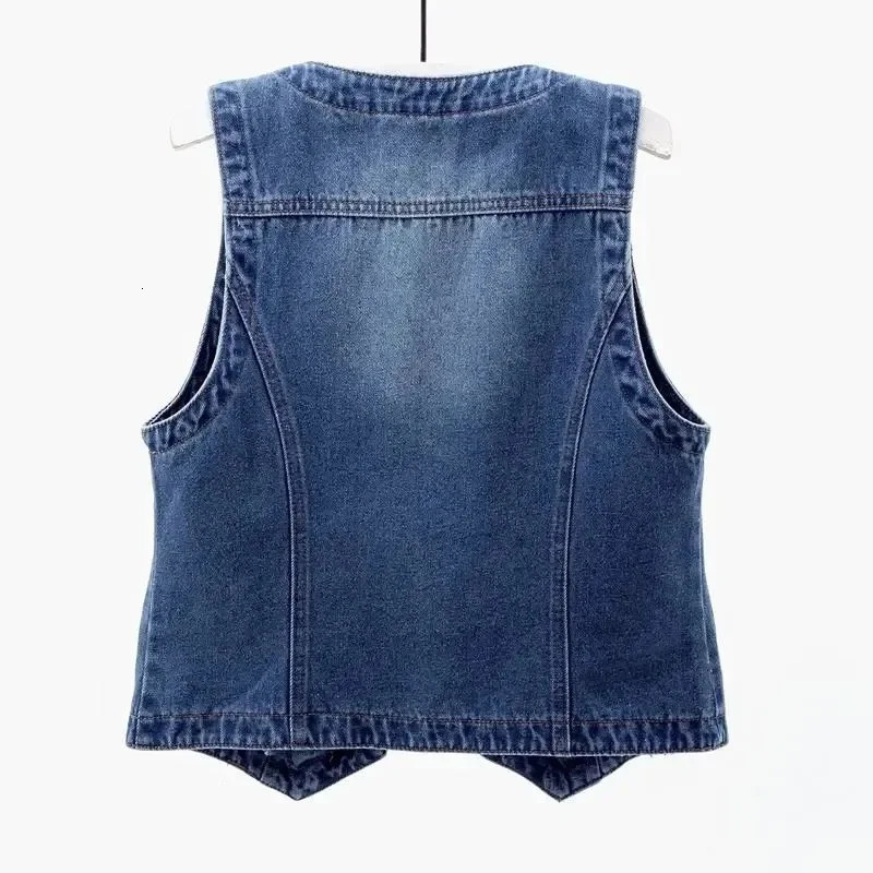 Retro denim waist jacket spring ultra-thin sleeveless jacket vest single chest blue casual top 250320