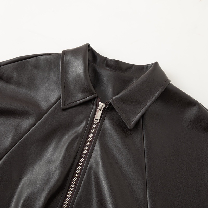 5FA214201 new clothing Milan fashion Korean version coffee colored leather jacket women's casual versatile