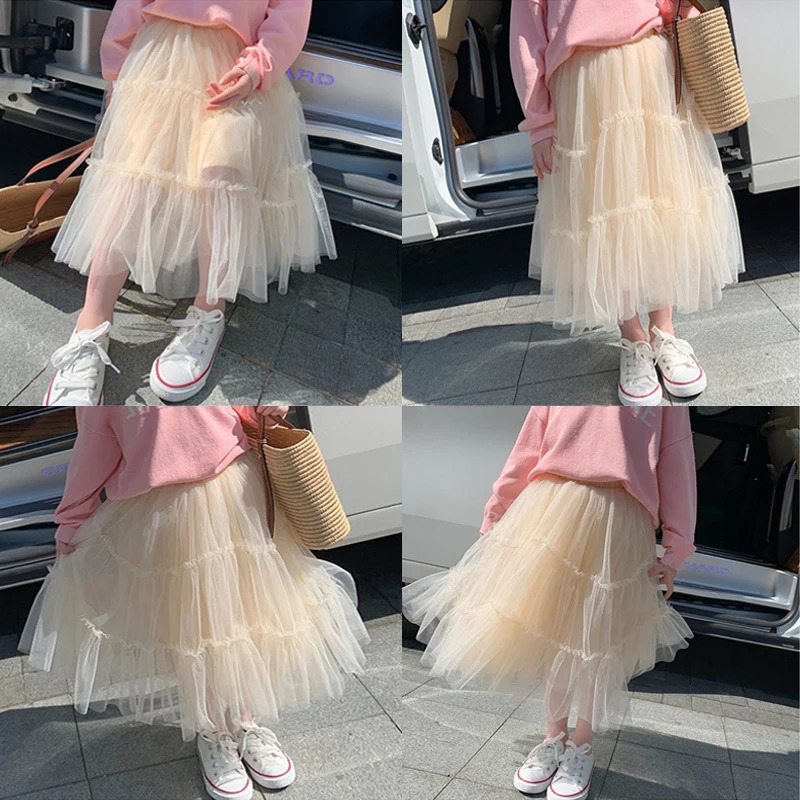 Summer Girls Skirts Elastic Waist Cake Dress Fashion Casual Breathable Western-style Soft Voile Tutu Skirts Korean Style 250326