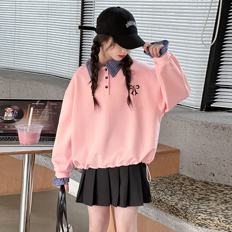 Ddmyshoesvip Children S Clothing Hoodie Spring New Style Children S Western Style Casual Plaid Collar Top Girls Trend