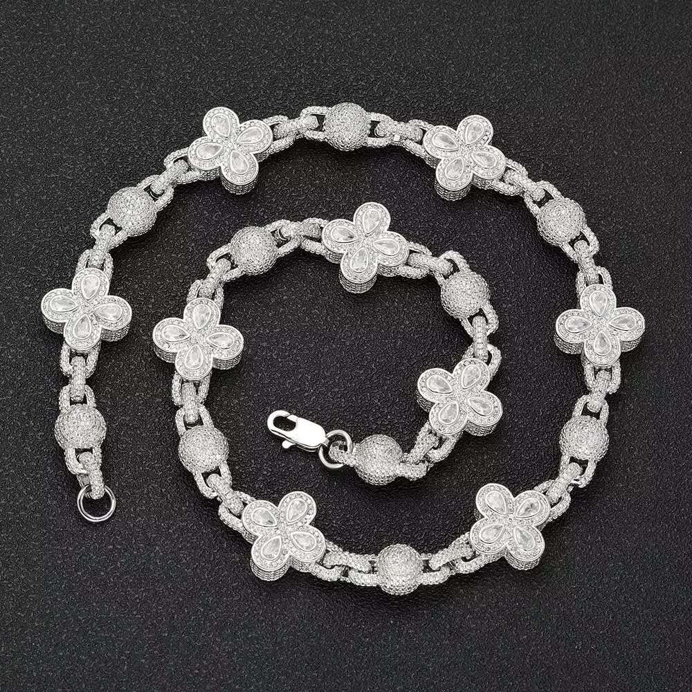 Fashion New Four Leaf Clover Round Ball Bead Necklace Hiphop Customize Moissanite necklace Bead Chain Cuban Link Chain Necklace for Women
