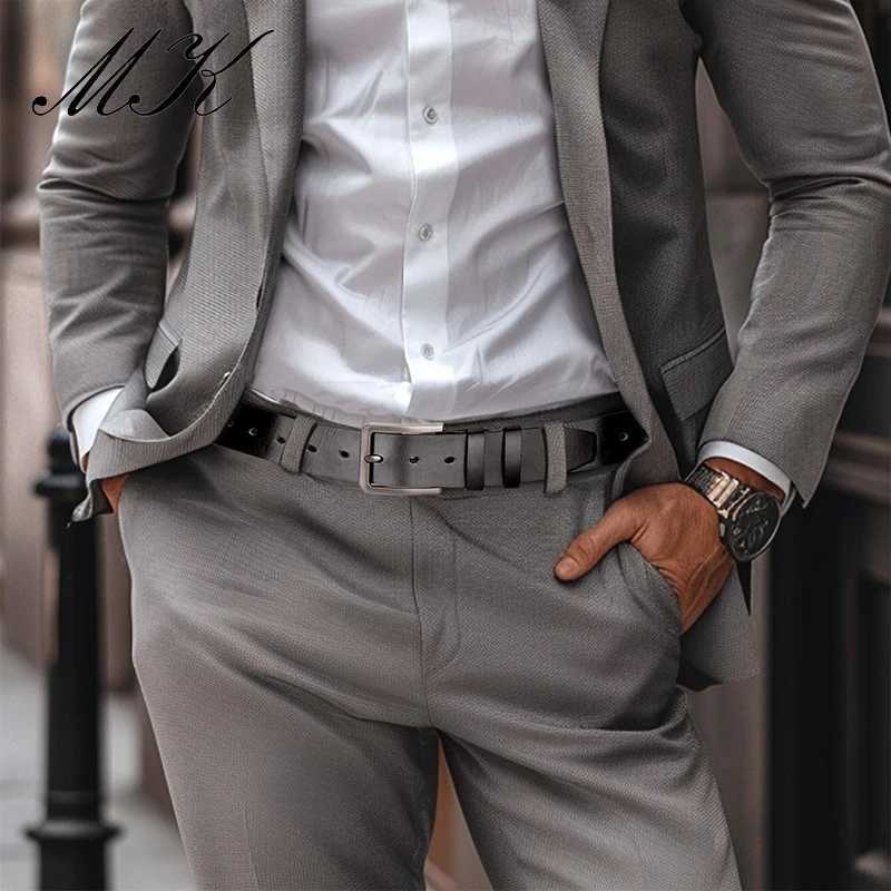 Maikun Fashion Mens Scratch resistant Alloy Pin Buckle Strap Casual Classic 7-hole PU Strap Business Set with Jeans Belt W250326