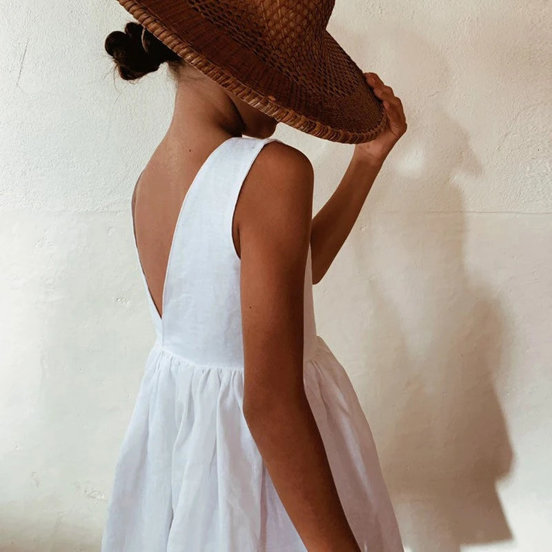 Girls Dress Summer Back Split Deep V-Neck Sleeveless Cotton And Linen Dresses TZ08 250326
