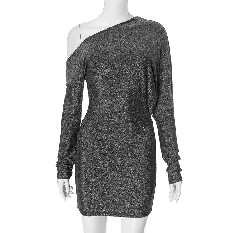 2025S Fashion Designer Q DS Women S With A Sloping Collar Sexy Off Shoulder Sequins Waist Bag And Hip Short Style Dress