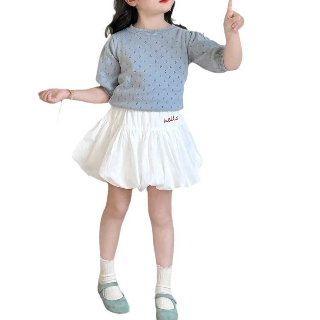 Spring 2025 New White Flower Bud Girl Half length Skills Korean Letter Embroidery Baby Dress and PantsT250325