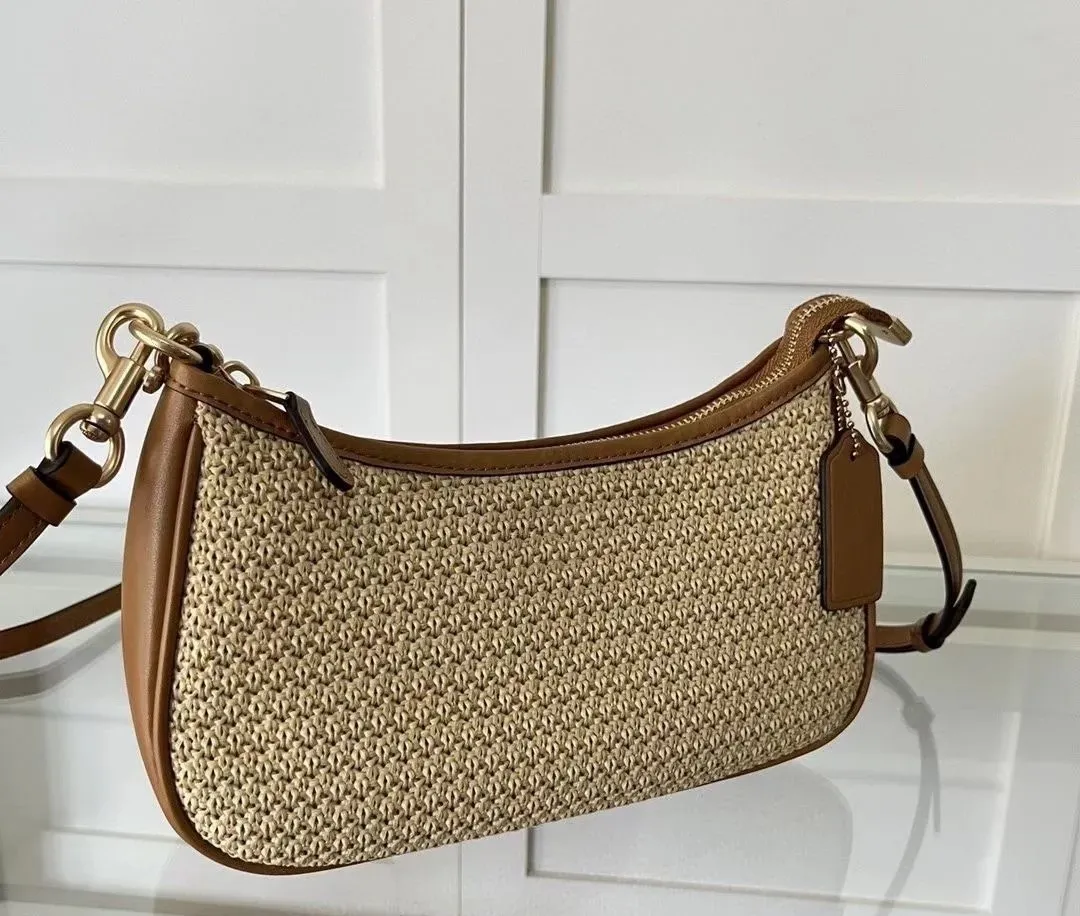Underarm Teri Straw Handbags Women Shoulder Bag Teri Hobo Halfmoon Ladies Baguette Chain Strap Croissant Bags