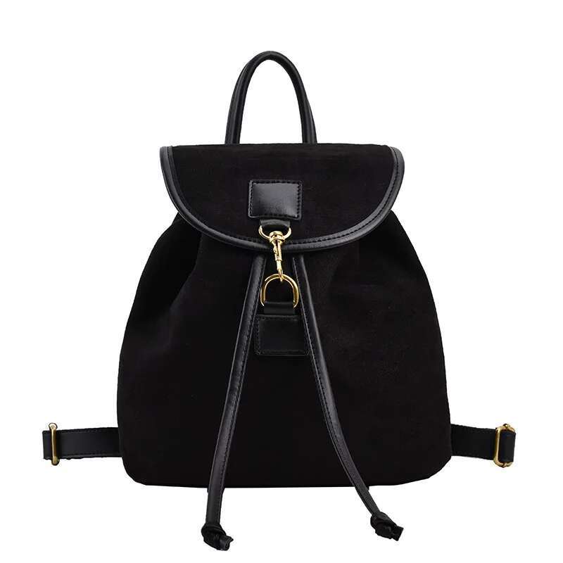 Fashion Students Suede 2023 Vintage Women Veet Leather Backpack Portable Drawstring Handbag