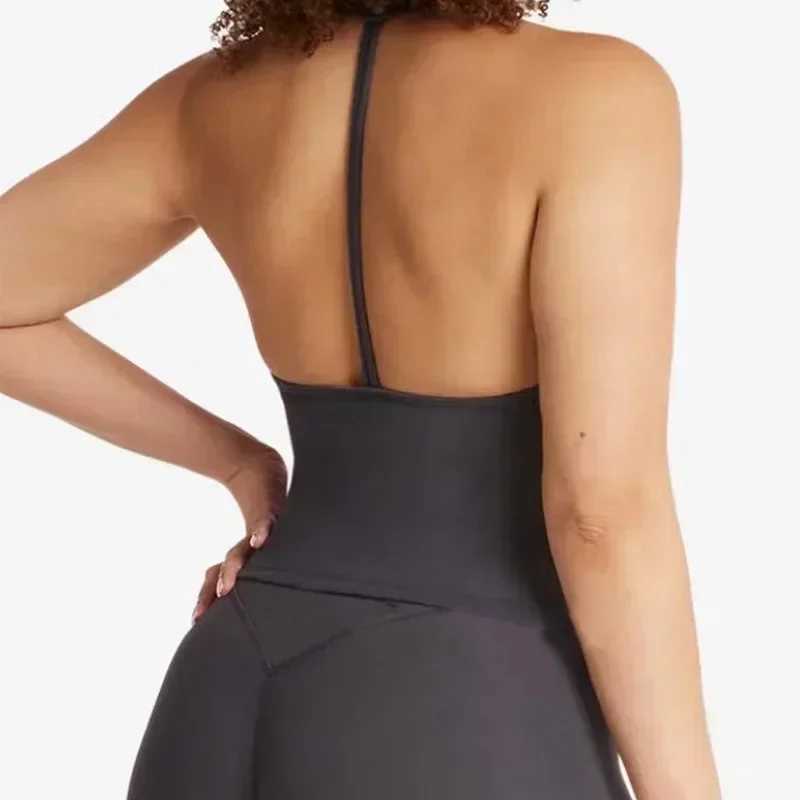 Womens sexy Halter fitness suit yoga vest with chest cushion sports bra sports shorts yoga fitness suit W250326