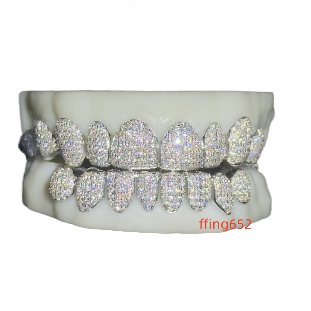 Customized Hip Hop 925 Silver Diamond Teeth Grillz VVS Moissanite Iced Out Grillz for Teeth Silver 925 Silver Jewelry