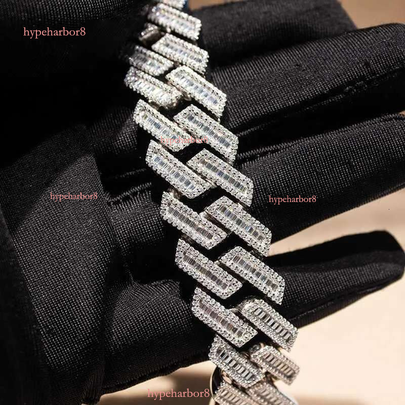 KIBO Hip Hop Jewelry 18MM Sier VVS Baguette Moissanite Dia Cuban k Chain