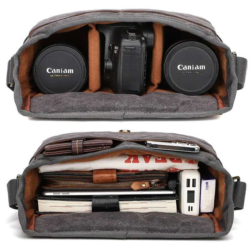 M558 New Arrive Outdoor Photography DSLR Retro Waterproof Canvas With Cowhide Camera Bag Micro Shoulder Bags