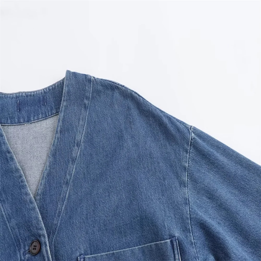Kar Otza 2024 summer French womens casual loose Vneck long sleeved denim jacket 250318