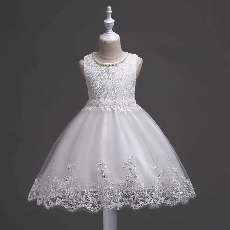 Girl lace flower dress pearl childrens wedding Par dress childrens Christmas ball dress formal baby frog costume girl carnival W250326