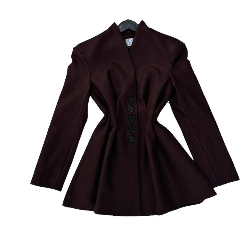 2025 suit new waist cinching temperament women's button lapel solid color long sleeved short jacket
