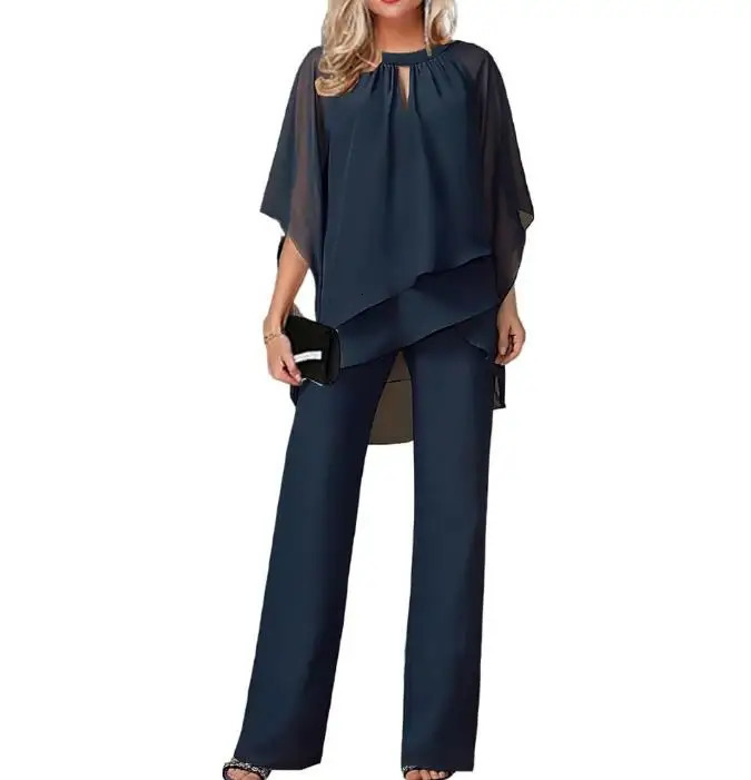 Womens suit trend fashion casual irregular bat sleeve toppants two-piece set womens two-piece set 250321