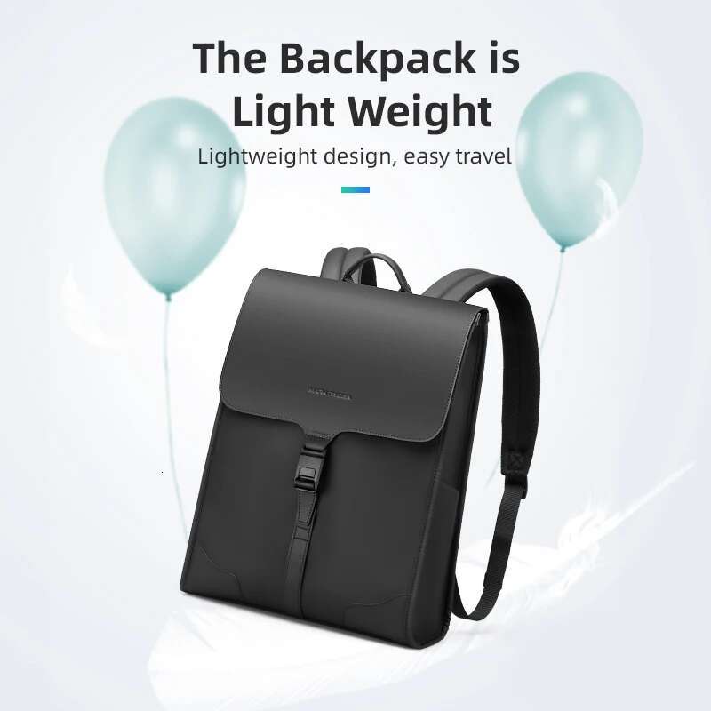 Mark Ryden Business Black Leather Student Book Bag 15.6 Inch Fashion Backpack To Men