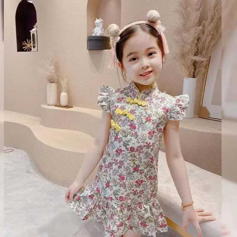 Girl Summer Dress Cheongsam Childrens Dresses Vestidos Kids Clothes Fashion Baby Chinese Qipao Modern Hanfu Girls Tang Sle W250326