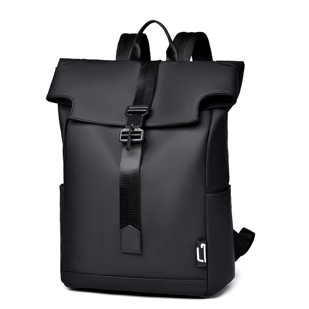 Fashionable Men's Waterproof Roll - Top Laptop Backpack With Buckle Strap For Office & Travel