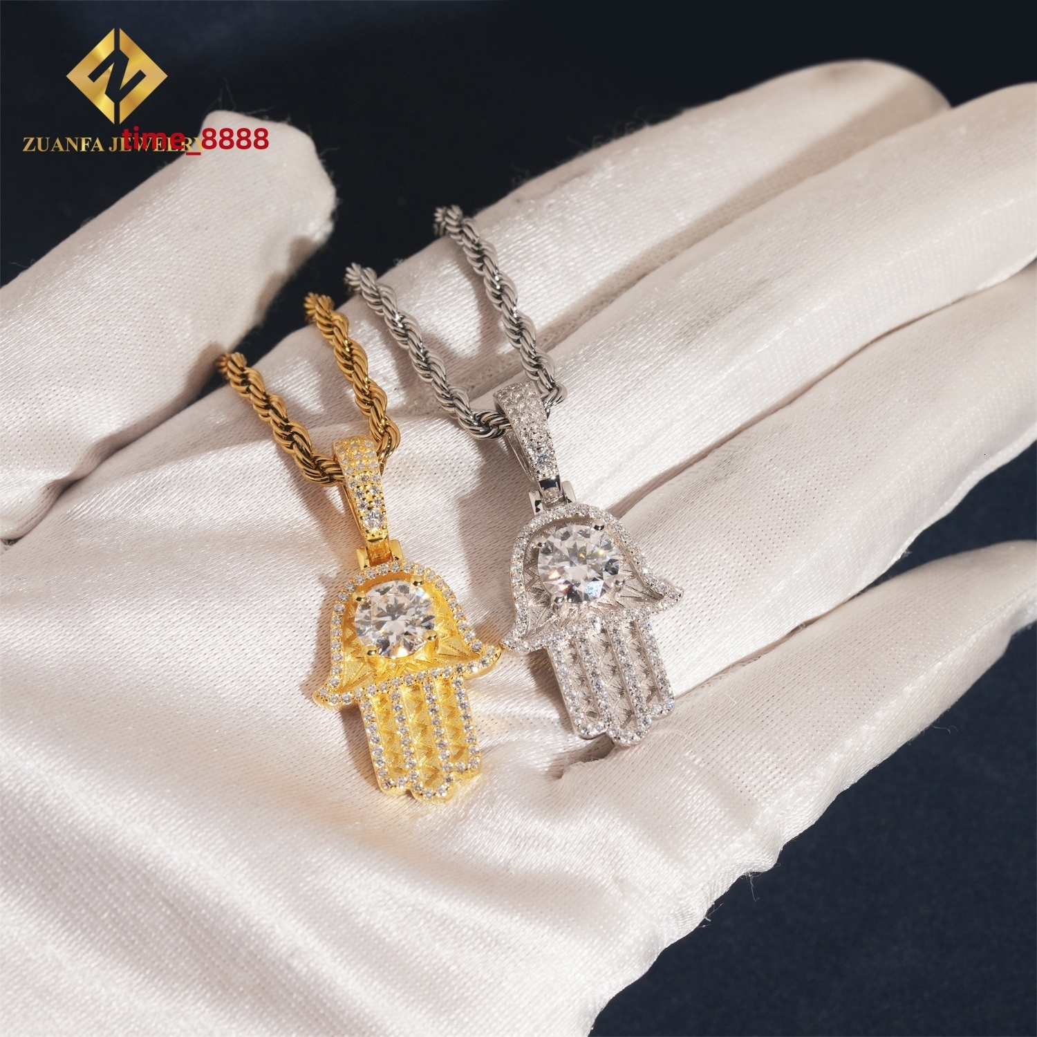 Factory Price Fine Hip Hop VVS Moissanite Jewelry Charm Pendant 925 Silver Custom Iced Out Diamond Hamsa Hand Lucky Pendant Gift