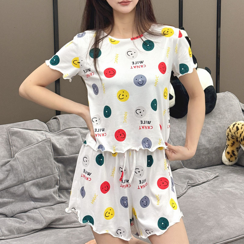 Home wear new spring/summer printed short sleeved shorts two-piece set casual women's sleepwear women