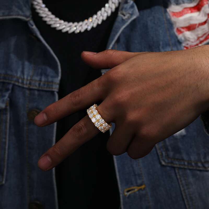 TUHE Unisex Double row 5MM Moissanite 925 Silver Ring Stone Iced Out Couple Rings For Women For Men Hip Hop Jewelry Gifts