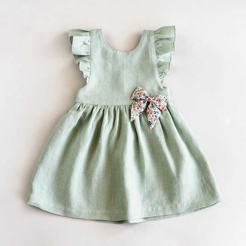 2024 Summer New Cute Cotton Linen Princess Dress Solid Color Ruffle Sleeveless Dress TZ47 W250326