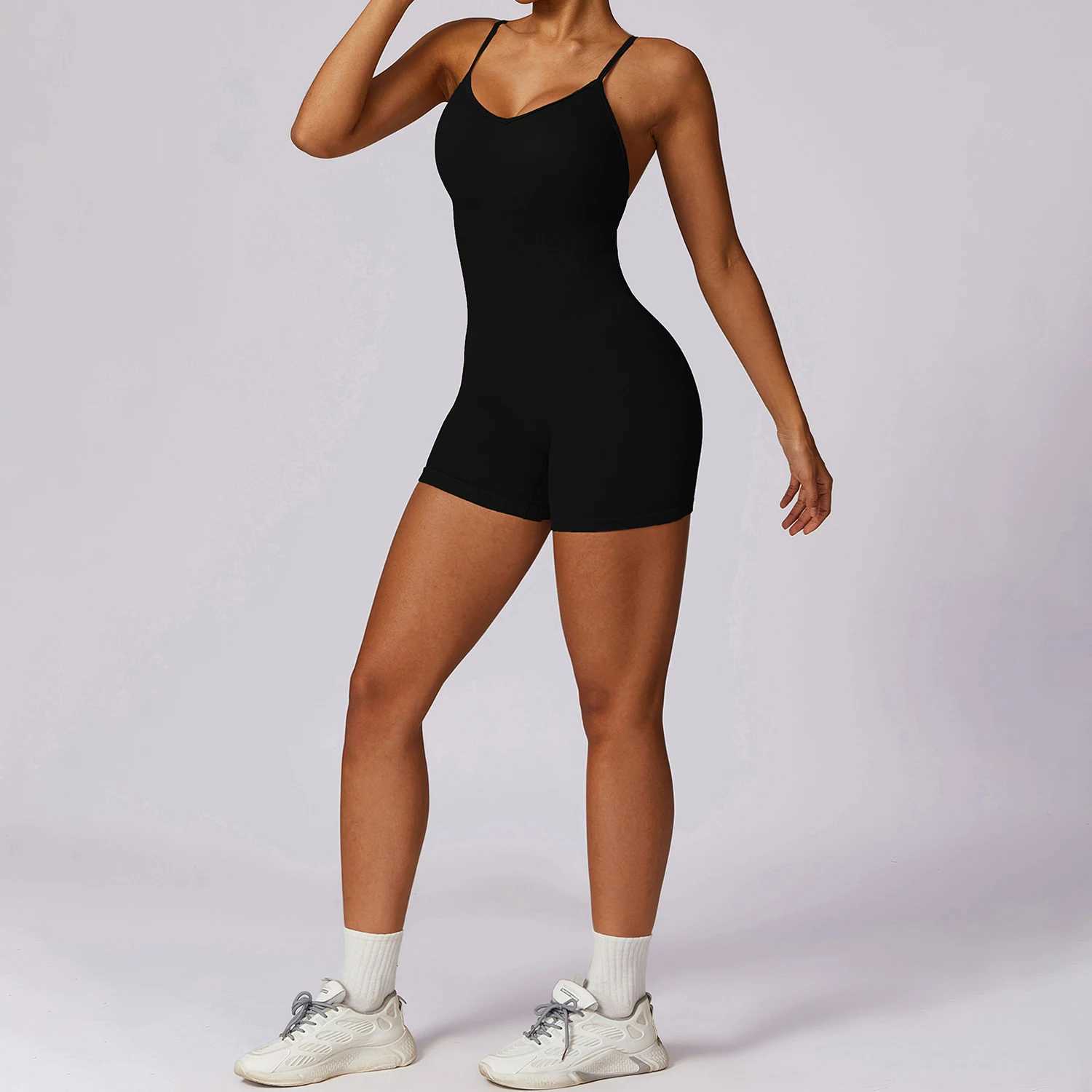 Yoga sports jumpsuit womens seamless back spaghetti shoulder strap fitness integrated gym quick drying exercise running fitness suit W250326