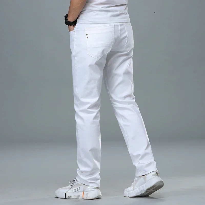 Classic style mens formal white jeans business intelligence fashion denim highend elastic cotton Trouser pants 250326