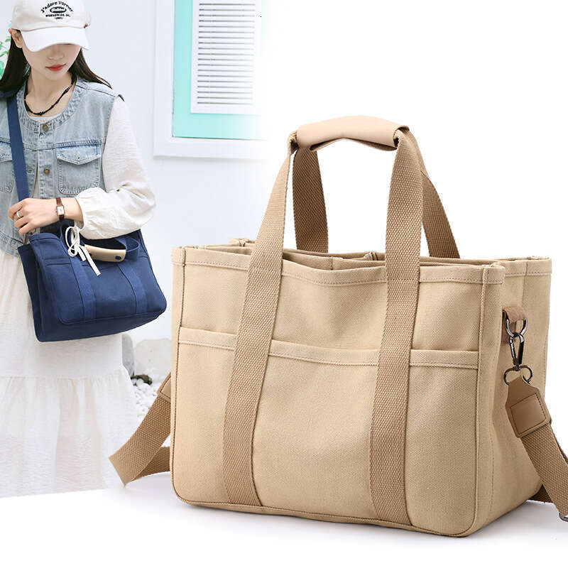 Handheld Thick Canvas 2024 New Multi functional Tote Shoulder Korean Mommy Crossbody Bag