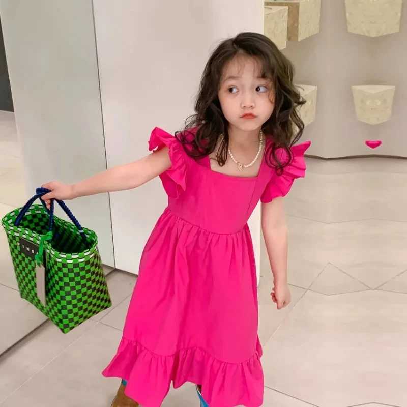 Dress Girl 2024 Summer New Style 2-7 Year Old Korean Version Hollow Back Fashion Casual Par Dress Childrens Clothing W250326