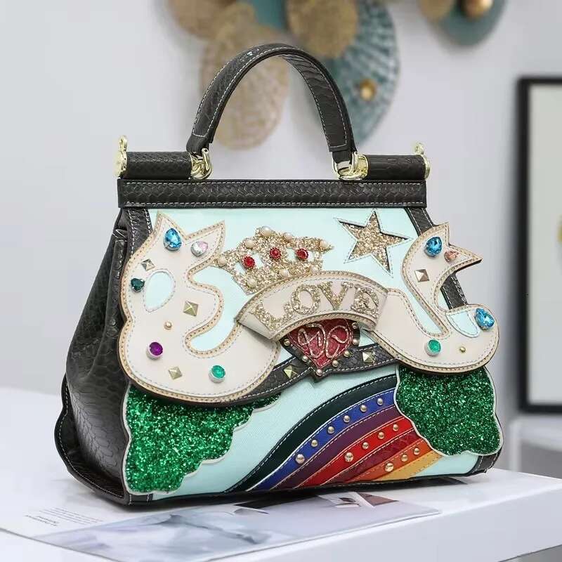 Classic Frame Appliques Serpentine Leather Shoulder Bag 3D Decoration Crossbody Bags For Women Bolsa Feminina