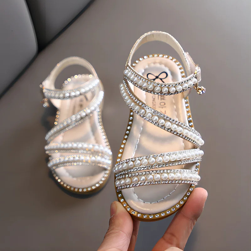 Girl Sandals Summer Fashion Kids Baby Girls Bling Rhinestone Princess Single Sandals For Little Big Girls Shoes 250326