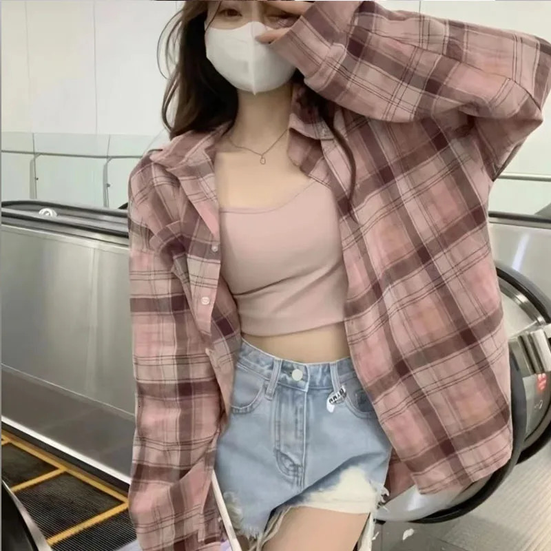 Pink spring polo neck plain weave shirt jacket for womens summer mid long version sleeved loose contrasting color top 250326