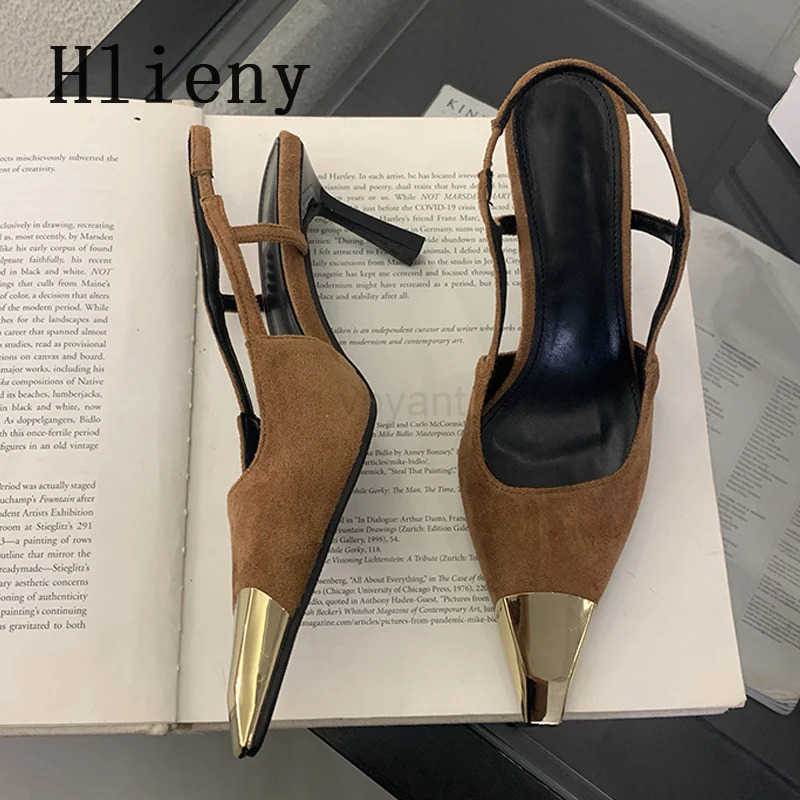 Hlieny Spring Street Sle Back Strap Pumps Wen Sexy Splicing Pointed Toe Elegant Thin Low H Me Par Dress Shoes Sandal Z250326