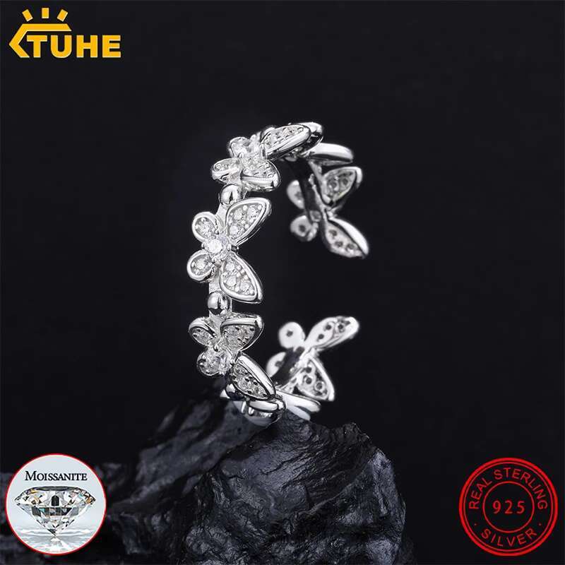 New 925 Sterling Silver Butterfly Open Finger Rings For Women Men Full Moissanite Diamonds Luxury Wedding Party Jewelry Gifts