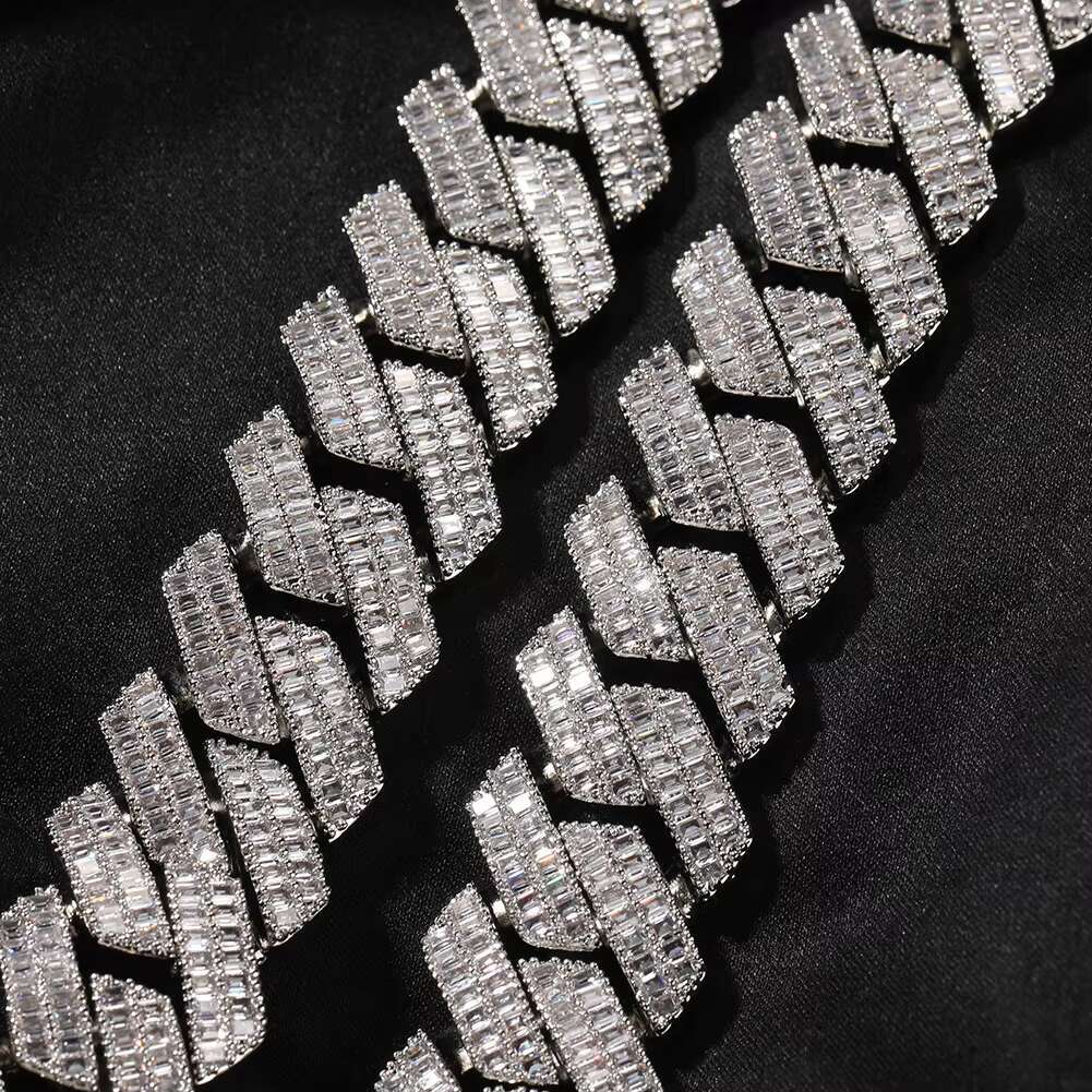 24mm Gold Cuban Link Chain Necklace Double Row T-Bar Clasp Hip Hop Lab-Grown Diamonds Silver Moissanite for Men