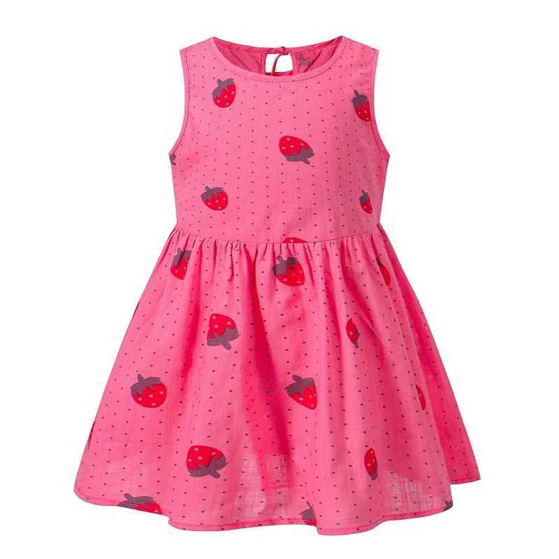 2023 Spring/Summer New Girl Vest Childrens Sleeveless Korean Printed Dress Sweet Girl Cotton Linen Princess Dress 6M-6Y W250326