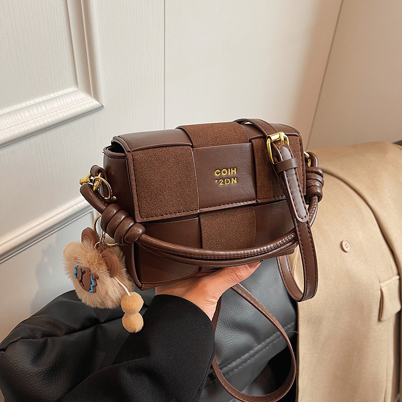 Designer 2025S women new trendy high-end handbag fashion hot versatile shoulder crossbody autumn and winter texture splicing small square bag