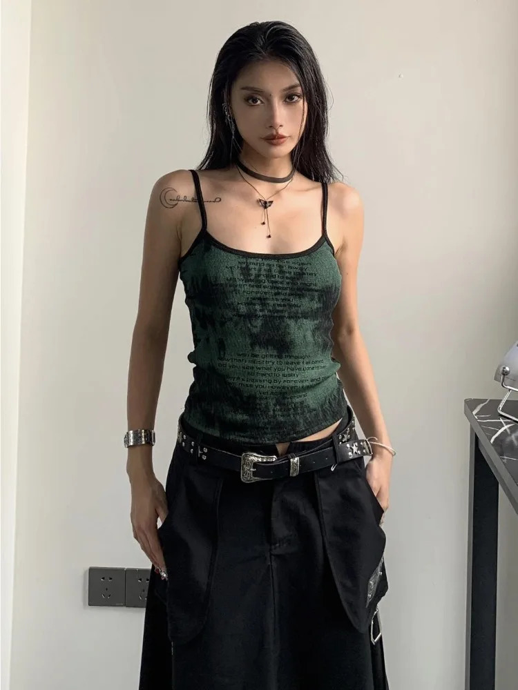 Summer Y2k Aesthetic Letter Print Tank Tops Women Streetwear Basic Slim Tanks Sleeveless Sexy Grunge Casual Cropped Top 250321