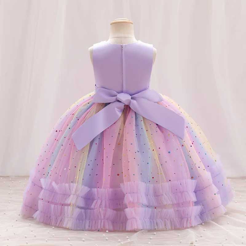 New girl embroidery star sequin rainbow mesh sleeveless dress Christmas party evening dress for girls aged 1-10 W250326